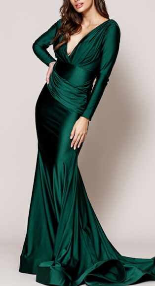 Long sleeve fitted formal evening gown - Picture 1 of 11
